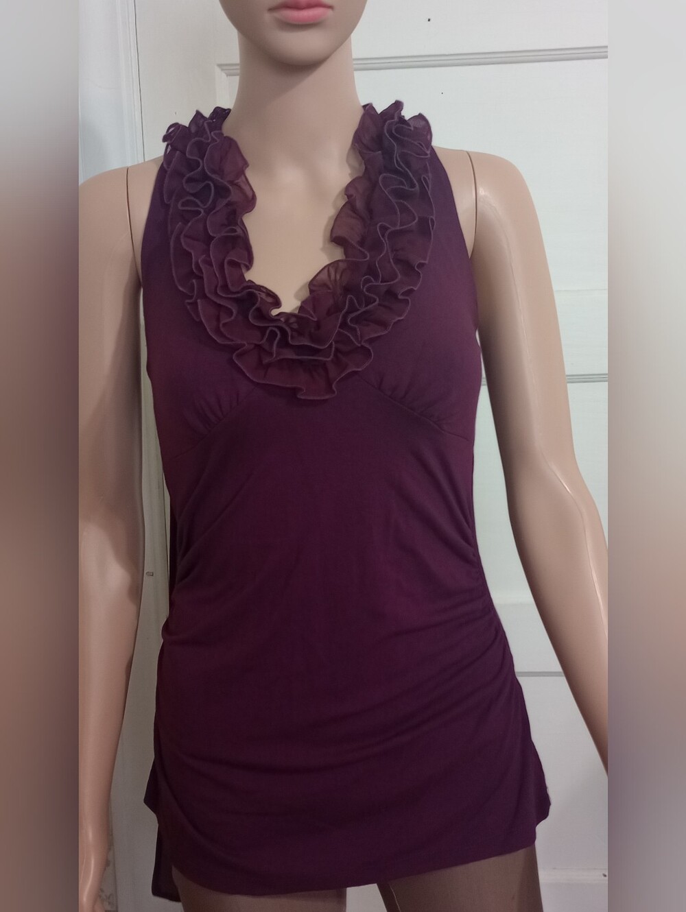 Arden B Purple Ruffled V-Neck Sleeveless Top